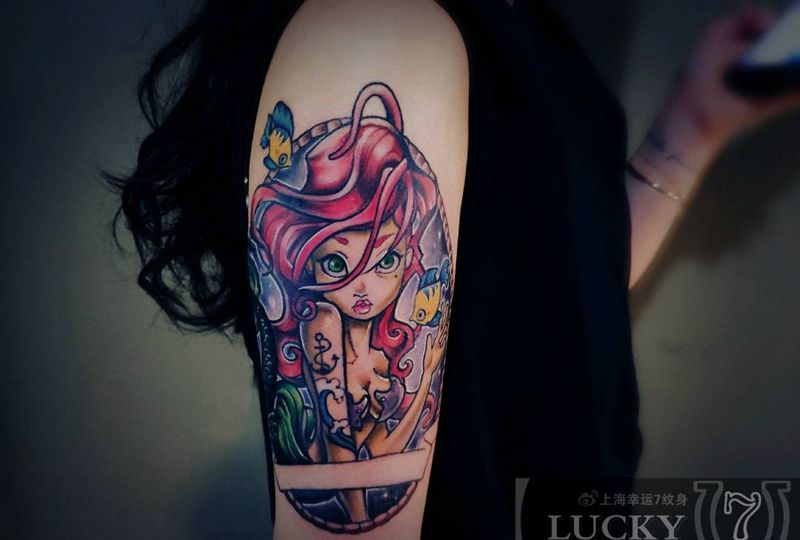 美人鱼公主|幸运7纹身纹身图片_手臂New School纹身图案