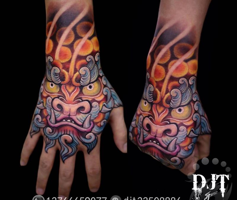 by 首席 阿开.纹身图片_人物动物静物鬼神原创宗教传统国画手部纹身图案