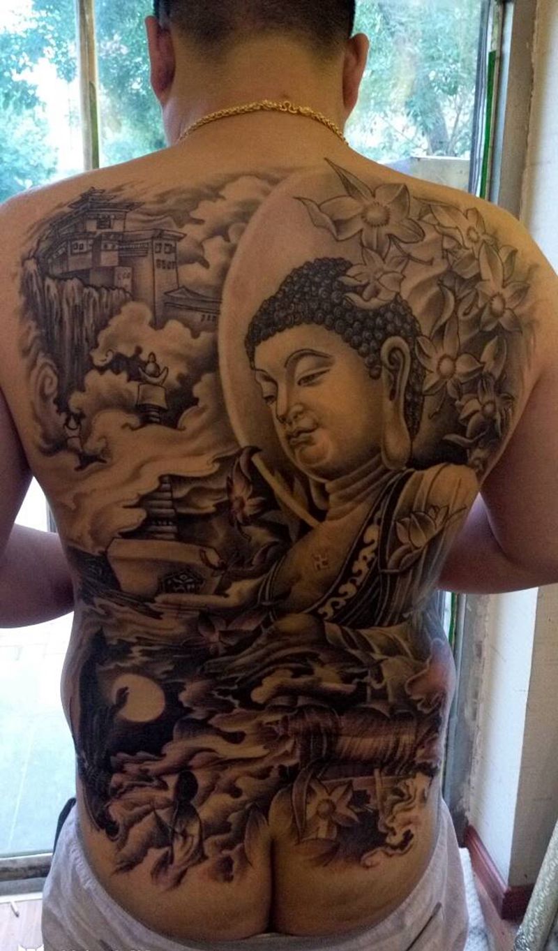 如来佛像纹身图片_背部传统人物纹身图案