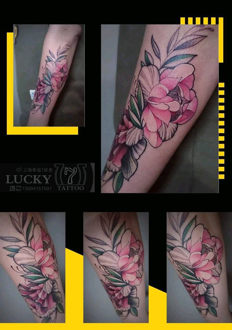 盖疤|淡彩素花|幸运7纹身纹身图片_手臂盖疤纹身图案