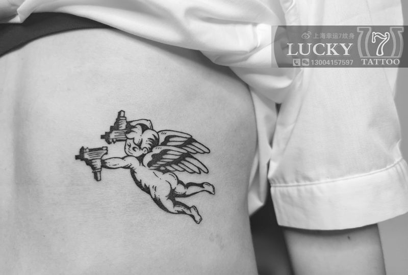 小天使|幸运7纹身纹身图片_腰部图腾Old School纹身图案