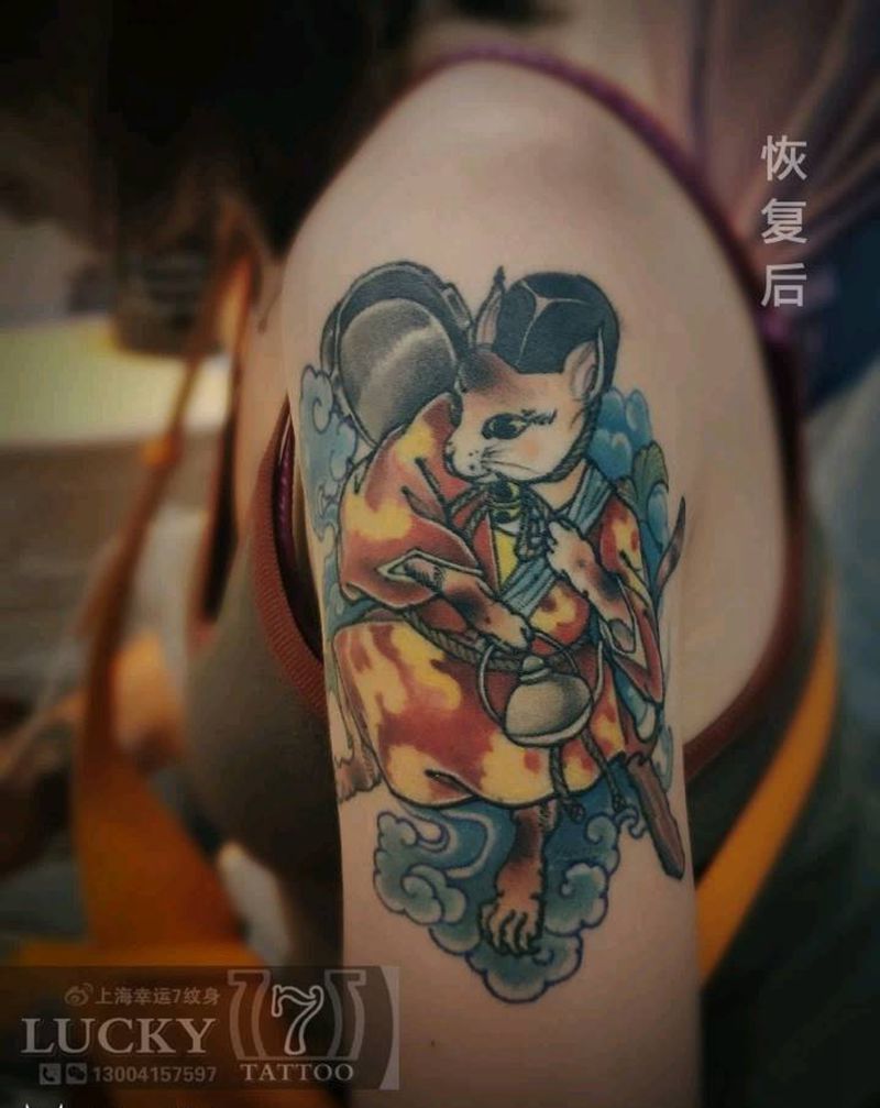猫咖啡师|幸运7纹身纹身图片_手臂New School恢复后纹身图案