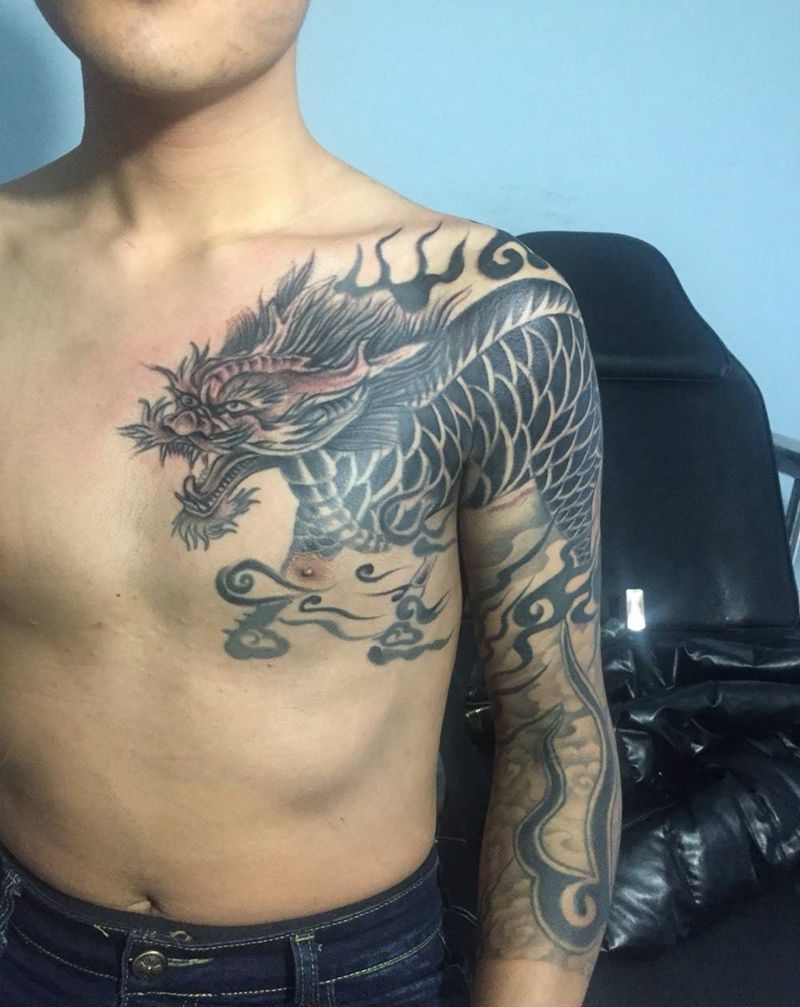 花臂麒麟修改纹身图片