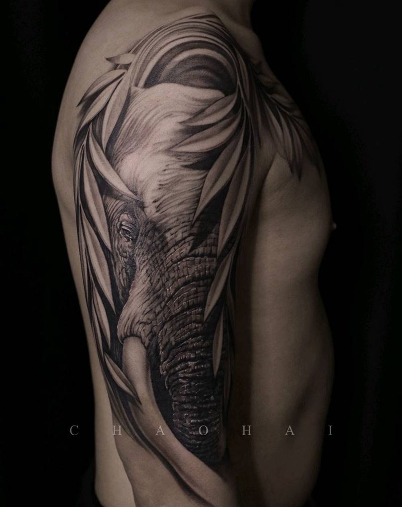 大象纹身图片_手臂欧美写实大象纹身图案