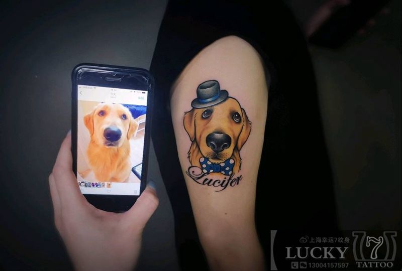 金毛狗|幸运7纹身纹身图片_手臂New School纹身图案