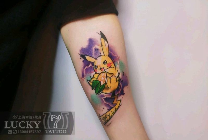 皮卡丘|幸运7纹身纹身图片_手臂卡通纹身图案
