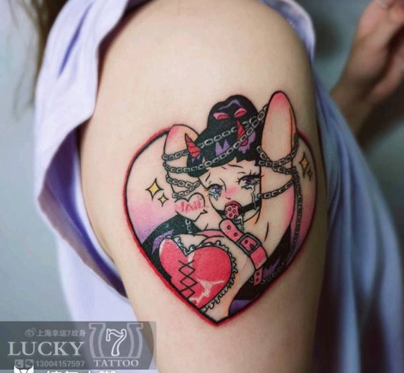 小魔女|幸运7纹身纹身图片_手臂New School纹身图案