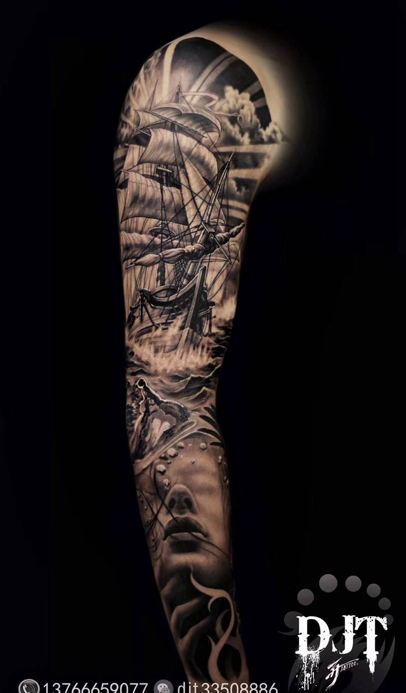 by 首席 阿开.纹身图片_欧美清新写实肖像手臂原创人物植物成品纹身图案