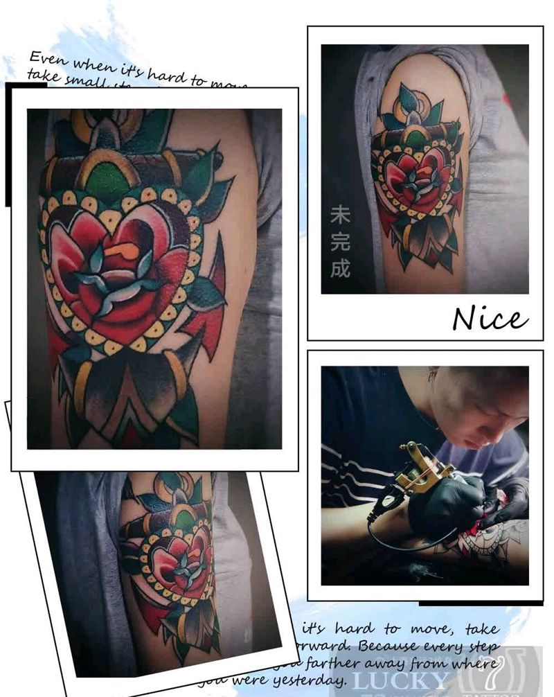 玫瑰船锚|幸运7纹身纹身图片_手臂Old School未完成纹身图案