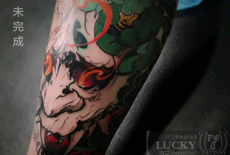 新传统|般若纹身|幸运7纹身纹身图片_新传统New School小腿纹身图案