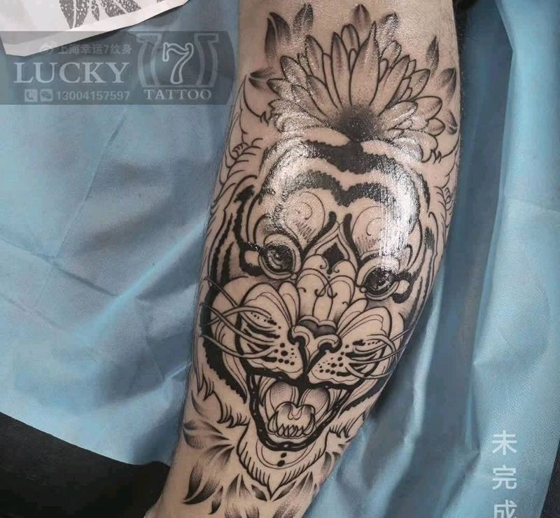 虎头|幸运7纹身纹身图片_小腿纹身图案