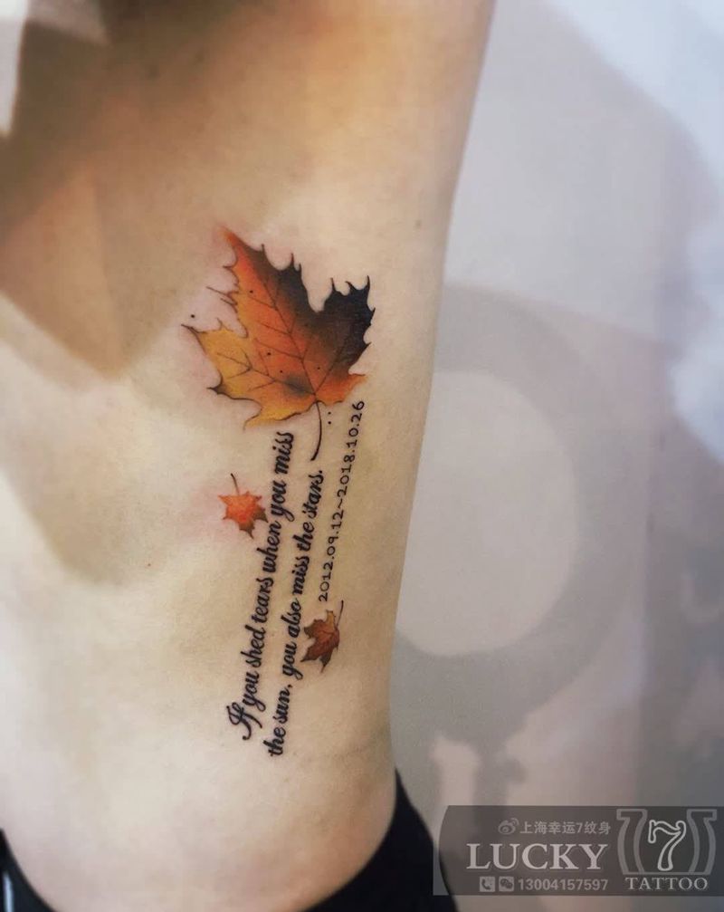 枫叶|字母|幸运7纹身纹身图片_侧肋纹身图案