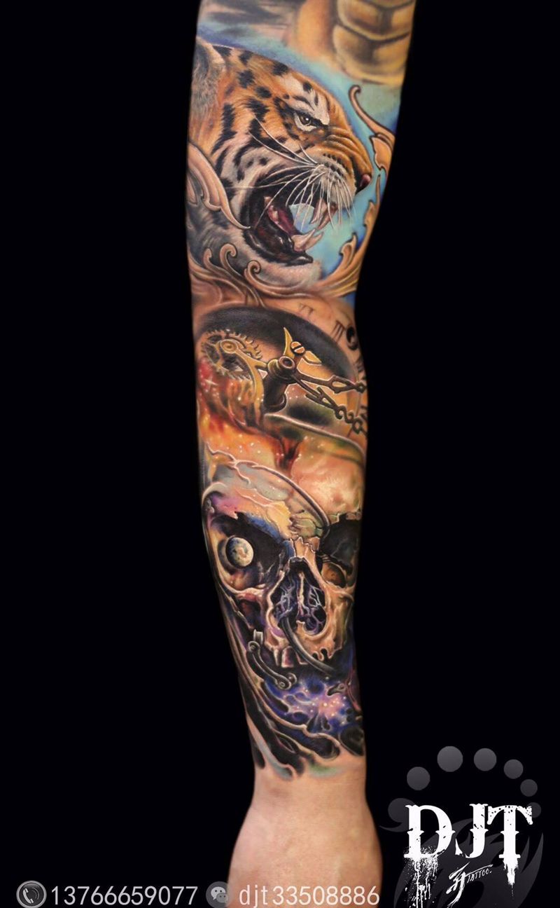 by 首席 阿开.纹身图片_清新欧美肖像写实植物原创人物手臂成品背部纹身图案