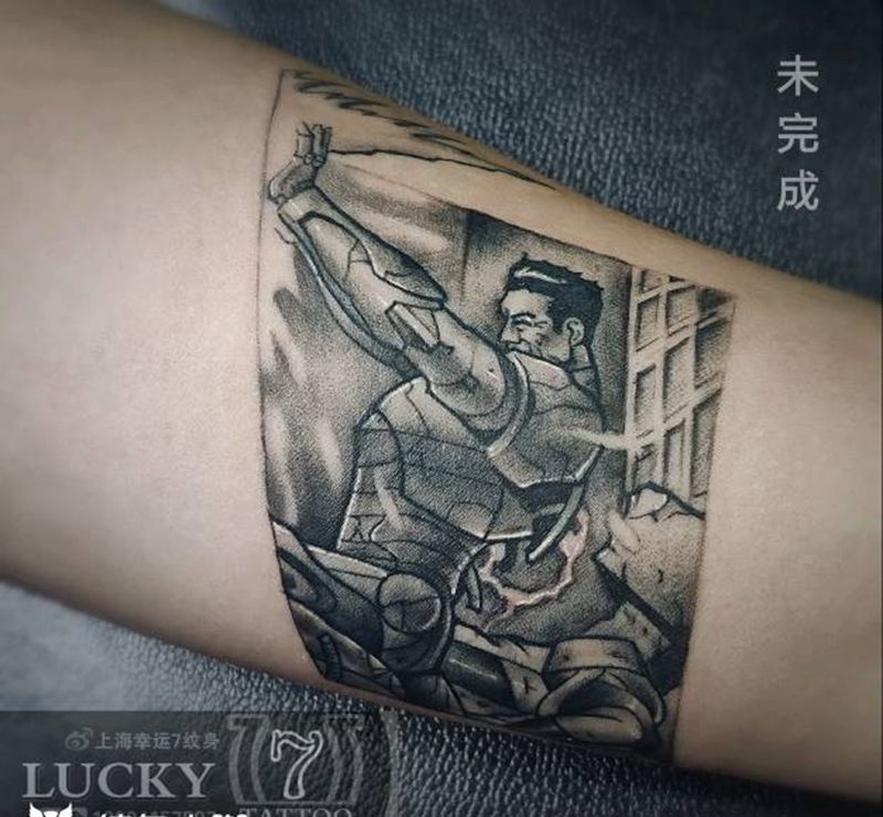 钢铁侠|幸运7纹身纹身图片_手臂未完成纹身图案