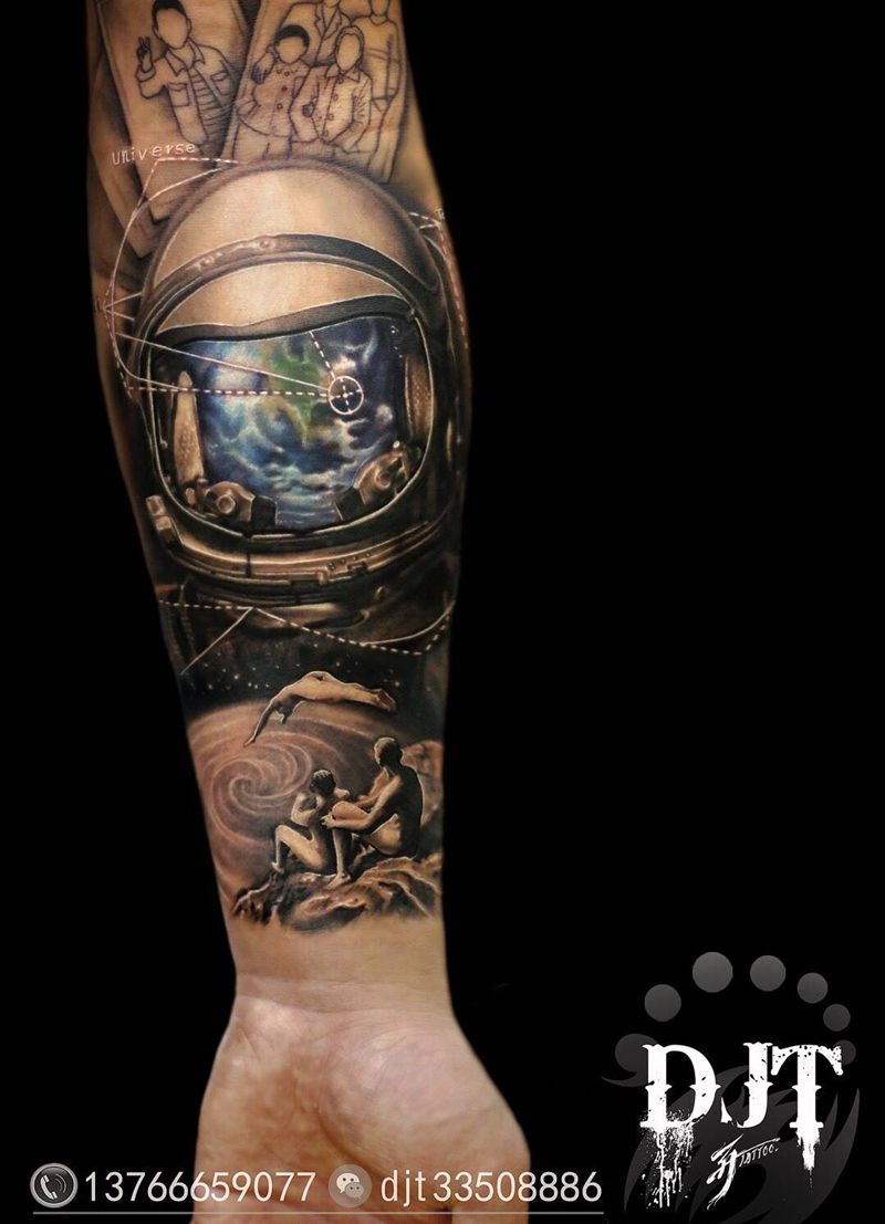 by 首席 阿开.纹身图片_人物原创写实清新欧美肖像手臂情侣静物纹身图案