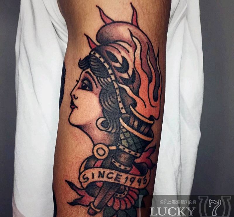 Oldschool|幸运7纹身纹身图片_手臂Old School纹身图案