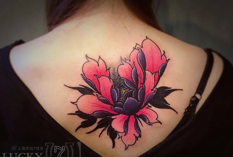 遮盖|大花|幸运7纹身纹身图片_背部遮盖纹身图案
