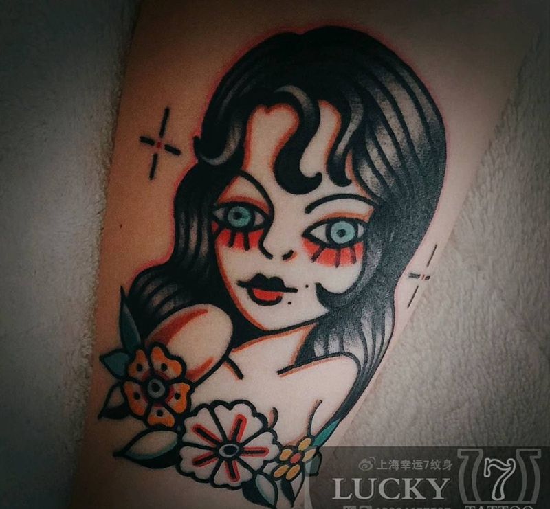 Oldschool美女纹身图片_手臂Old School纹身图案