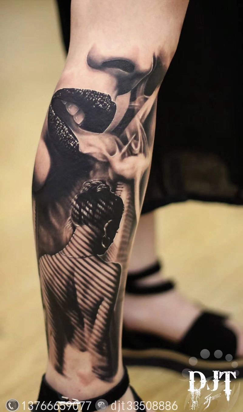 by 首席 阿开. 补发廊坊纹身展现场作品.纹身图片_人物原创清新欧美写实肖像脚部腿部成品纹身图案