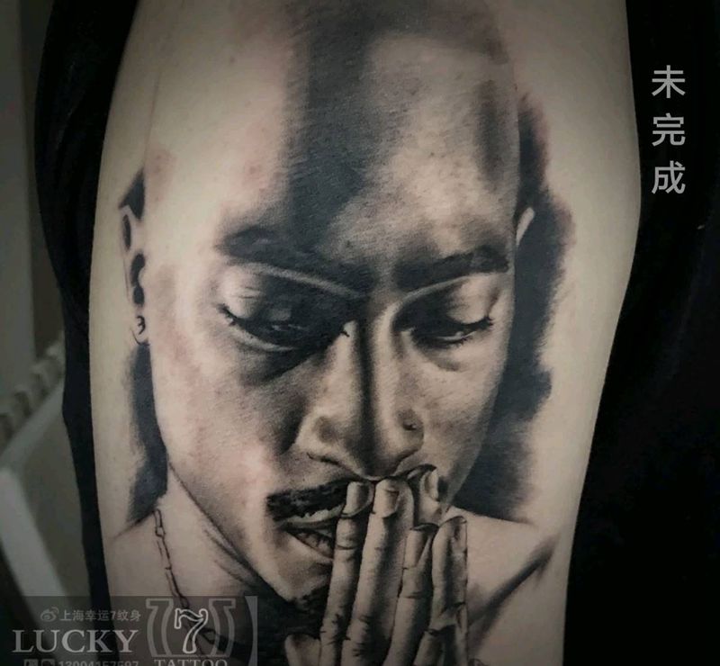 黑灰素描|肖像|幸运7纹身纹身图片_手臂欧美写实纹身图案