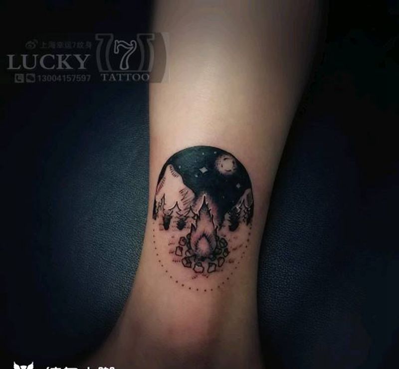 星空|火焰|幸运7纹身纹身图片_腿部清新成品纹身图案