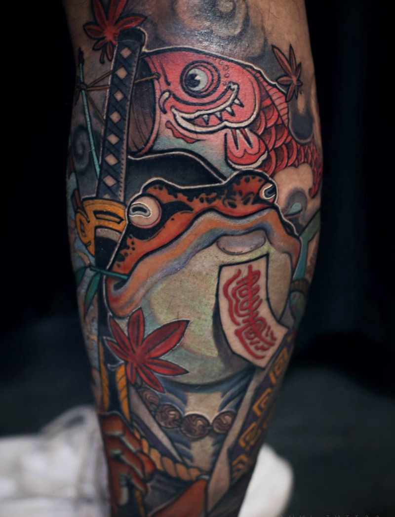 金蟾纹身图片_腿部New School新传统纹身图案