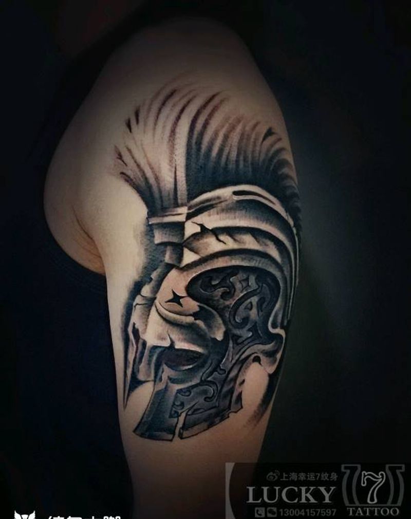 欧美黑灰|罗马头盔|幸运7纹身纹身图片