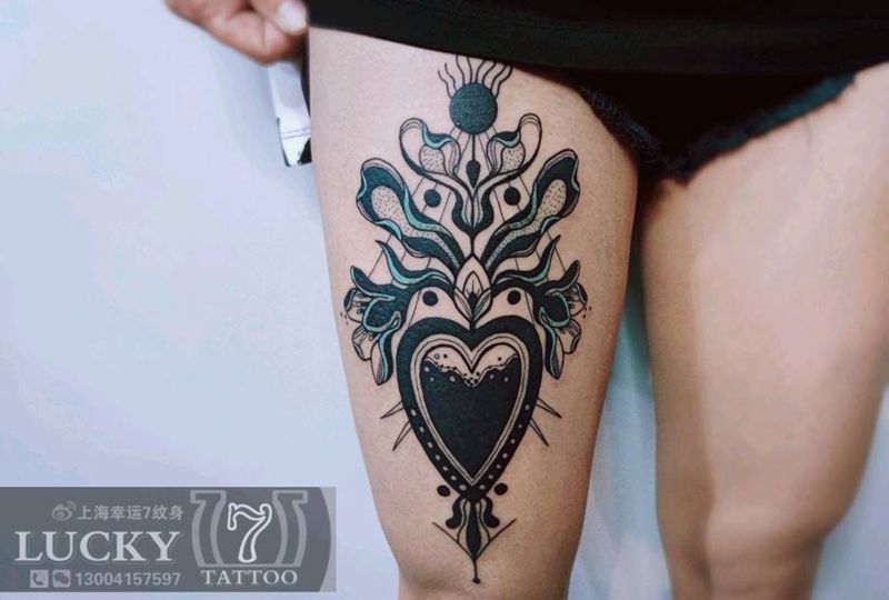 幸运7纹身纹身图片_大腿纹身图案