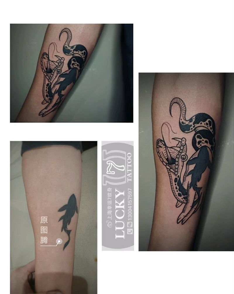 修改添加|蛇手|幸运7纹身纹身图片_手臂Old School修改纹身图案