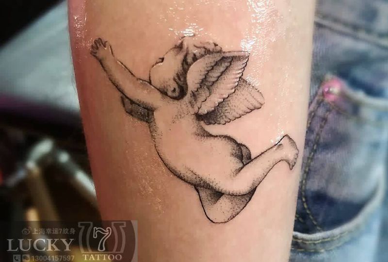 小天使|幸运7纹身纹身图片_手臂点刺纹身图案