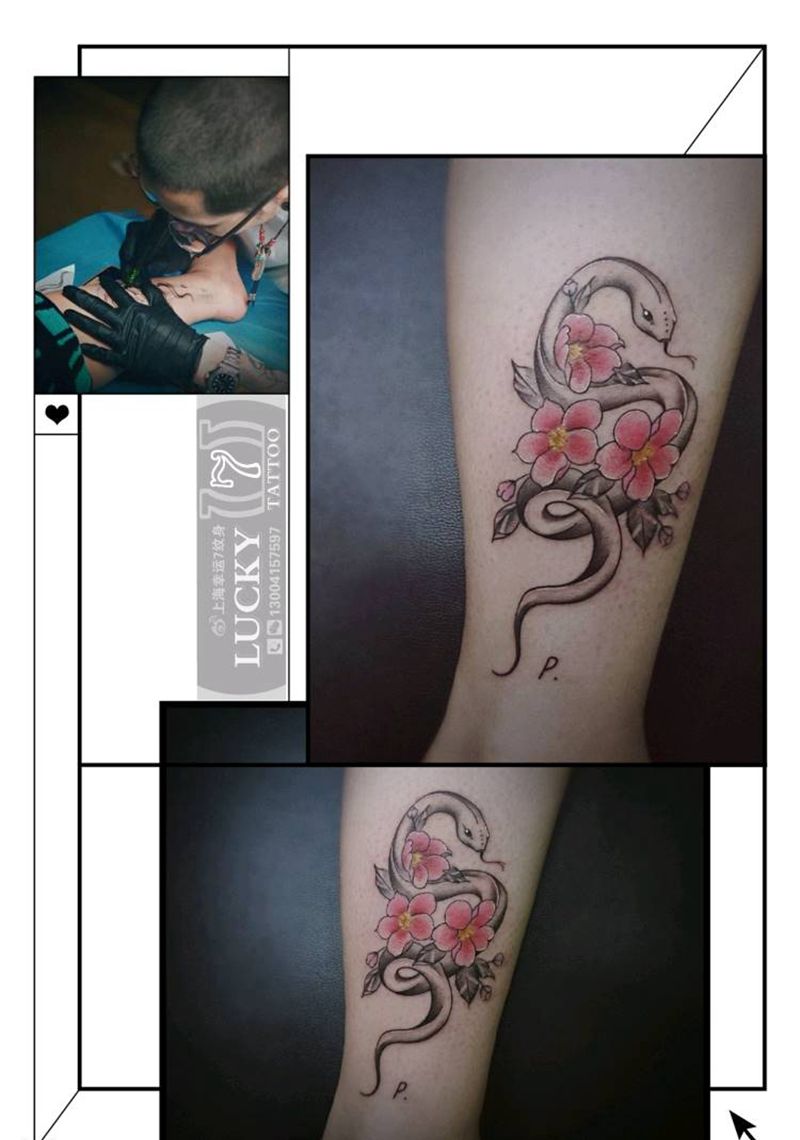 清新小蛇|幸运7纹身纹身图片_脚踝小清新纹身图案