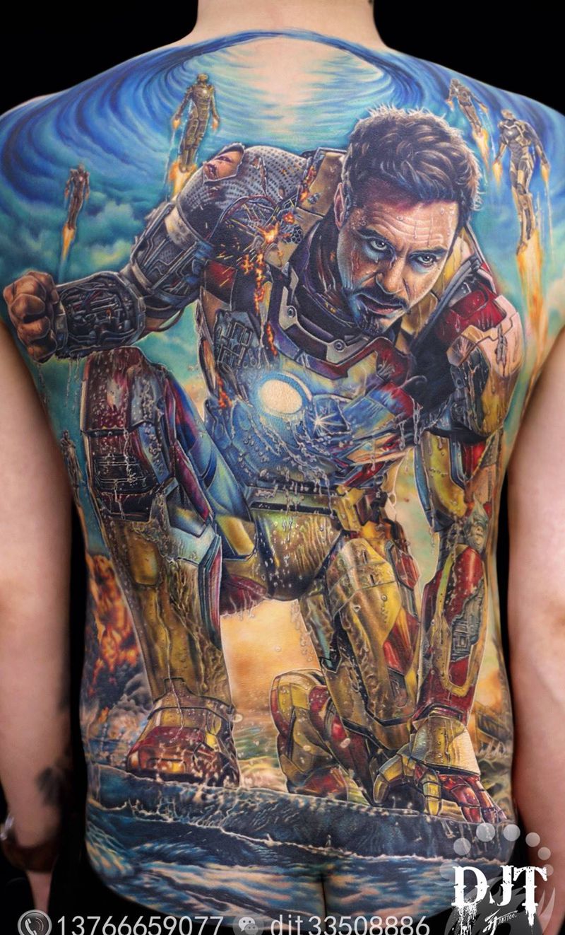 钢铁侠纹身图片_欧美写实肖像人物原创背部臀部成品纹身图案