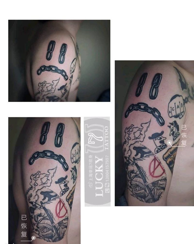 个性拼接|幸运7纹身纹身图片_手臂纹身图案