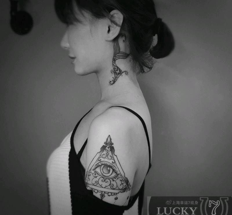 全视之眼|鱼尾|幸运7纹身纹身图片_点刺小清新脖子纹身图案