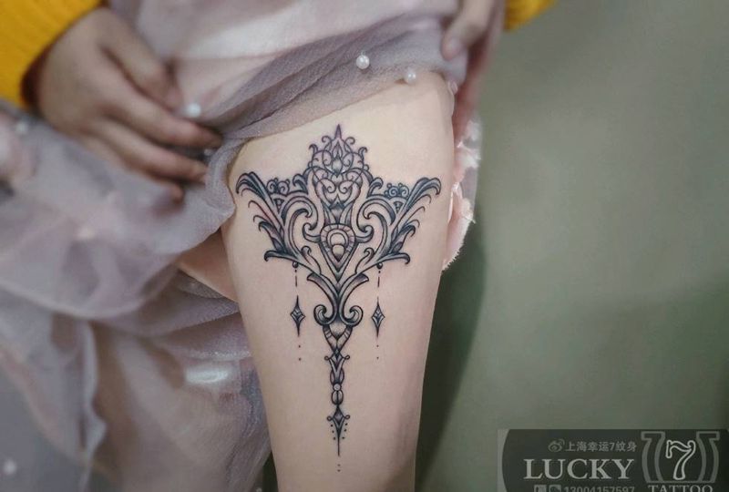 梵花|幸运7纹身纹身图片_图腾大腿清新纹身图案
