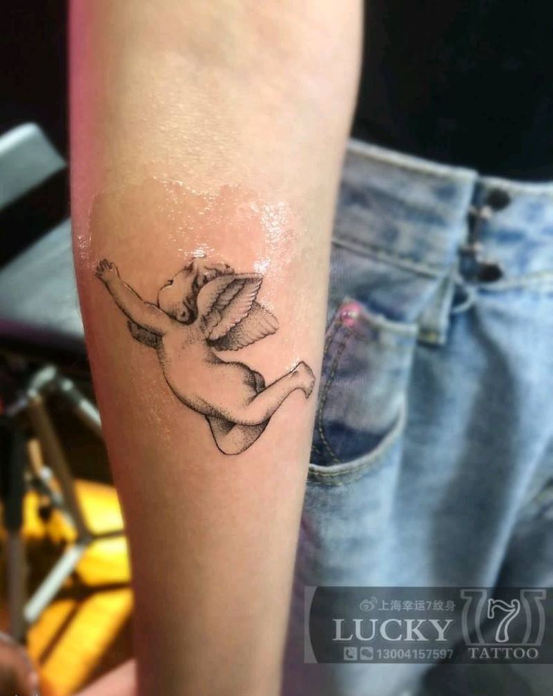 点刺|小天使|幸运7纹身纹身图片_手臂点刺纹身图案