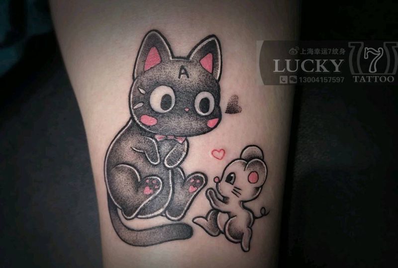 猫和老鼠|幸运7纹身纹身图片_点刺脚踝纹身图案