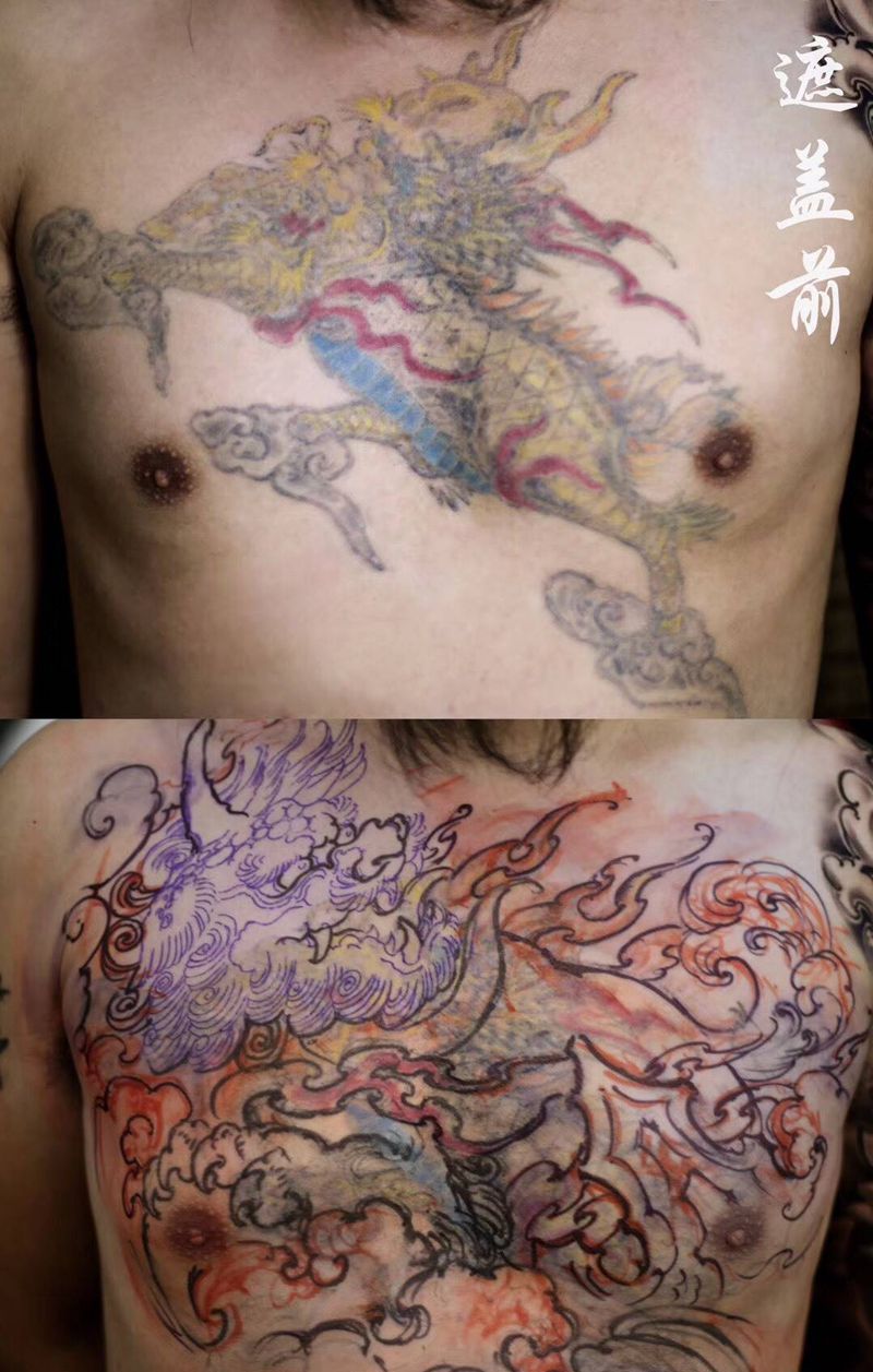by阿开纹身图片_人物动物鬼神原创写实传统肖像胸部成品纹身图案