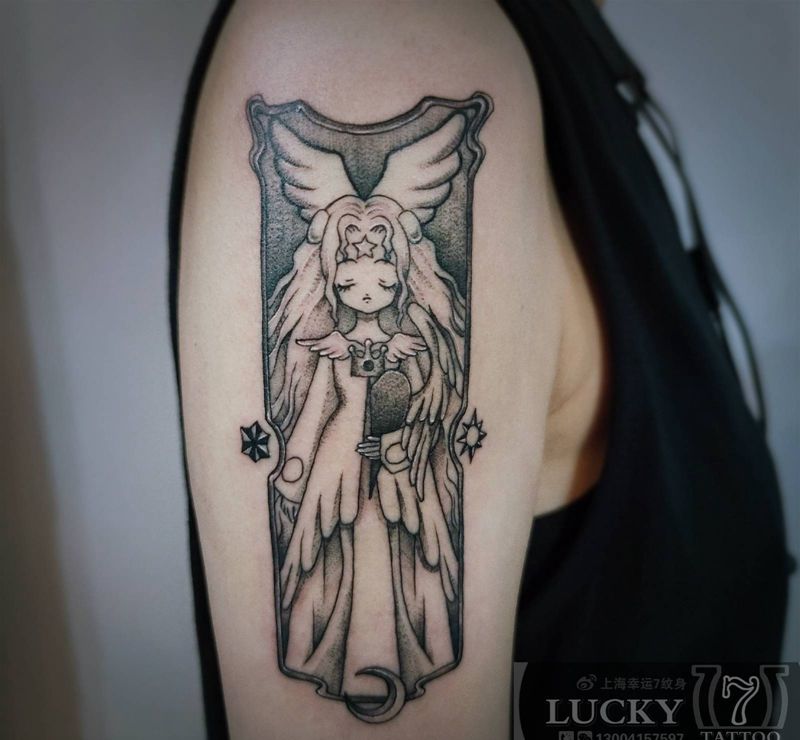 百变小樱|库洛牌|幸运7纹身纹身图片_手臂点刺纹身图案