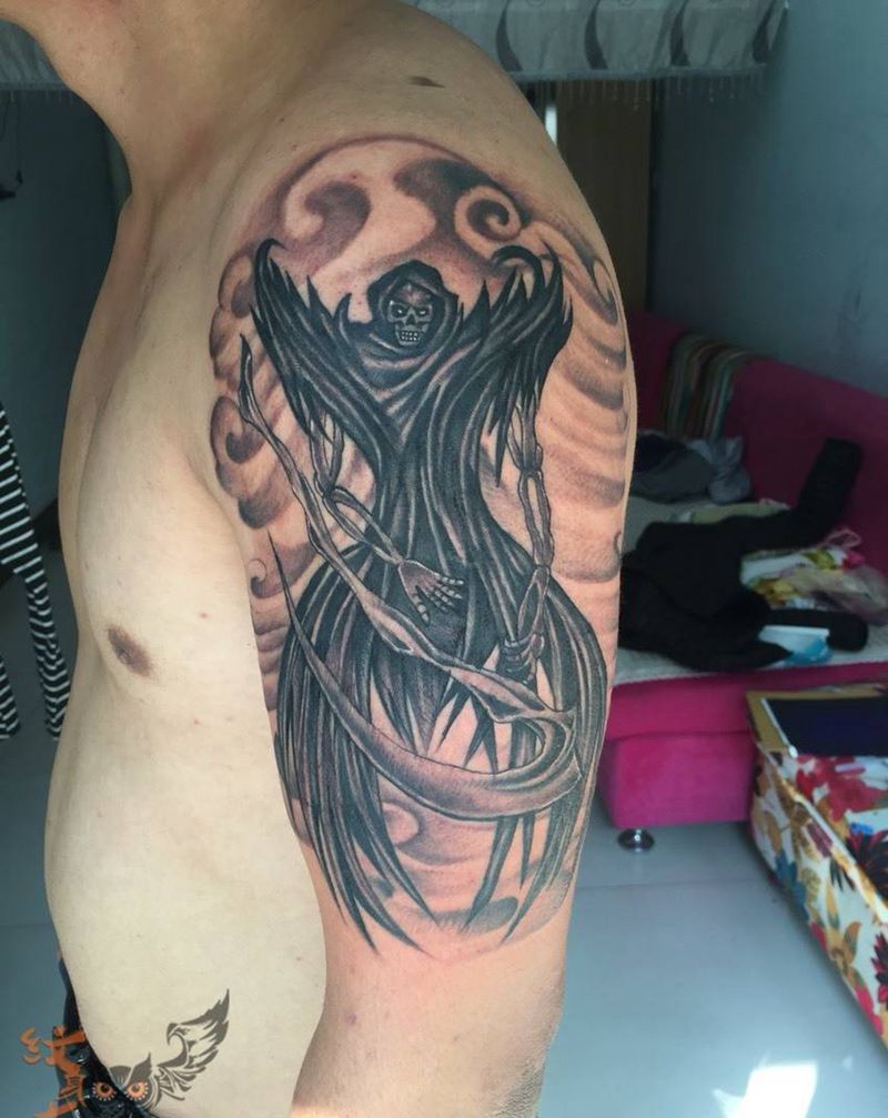 死神纹身图片_成品手臂欧美鬼神纹身图案