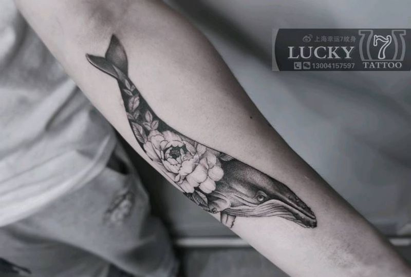 鲸鱼盖疤|幸运7纹身纹身图片_手臂点刺盖疤纹身图案