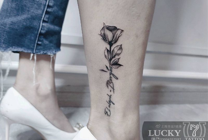 修改｜玫瑰｜幸运7纹身纹身图片_脚踝清新修改纹身图案