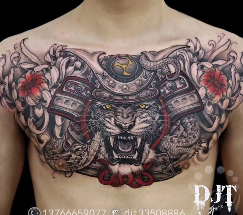 传统，我们要求 干净、工整、层次、不缺乏跳跃、不丧失根本. by 阿开.纹身图片_成品胸部肩部欧美清新写实肖像动物原创纹身图案