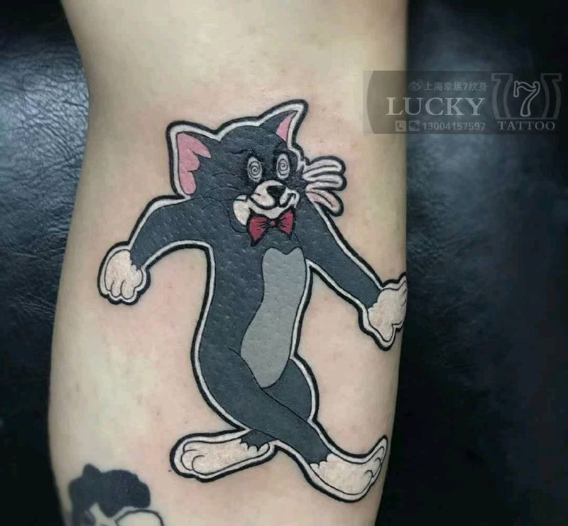 卡通杰瑞猫|幸运7纹身纹身图片_腿部卡通纹身图案