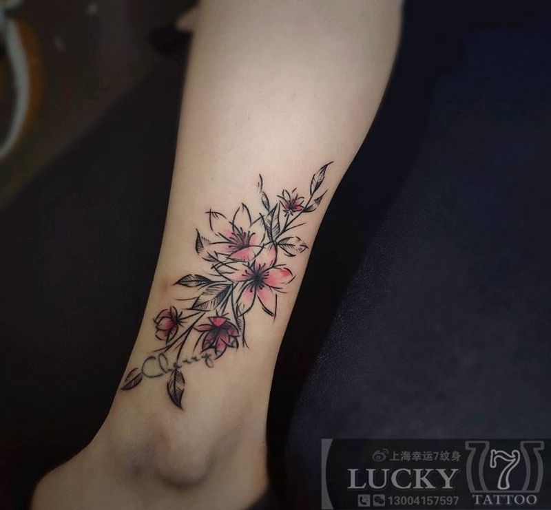 修改|小清新|幸运7纹身纹身图片_腿部修改小清新纹身图案