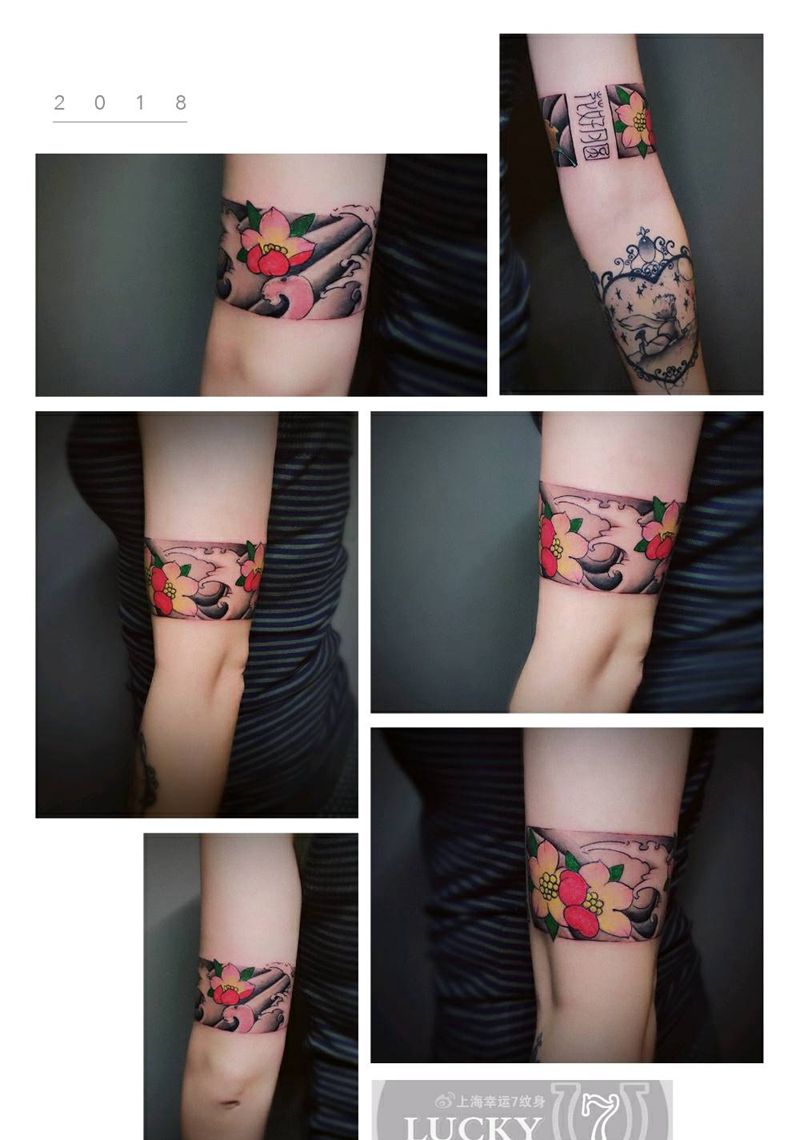 浪花|臂环|幸运7纹身纹身图片_手臂新传统纹身图案