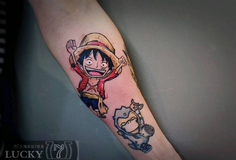 “路飞”|可达鸭（已恢复）纹身图片_手臂New School卡通纹身图案