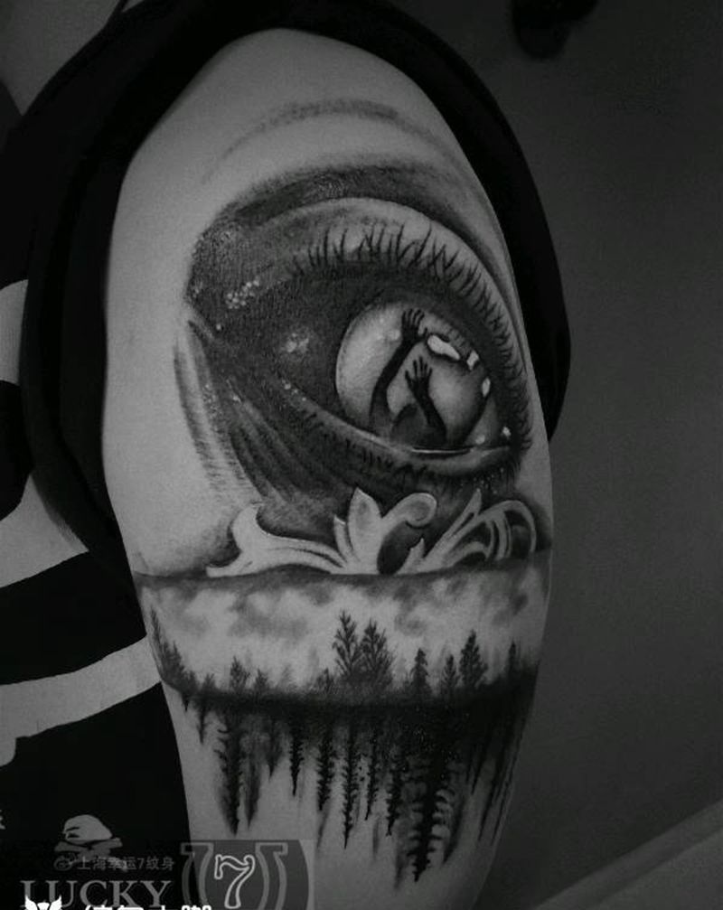 暗黑|眼睛|修改|幸运7纹身纹身图片_手臂欧美暗黑修改成品纹身图案