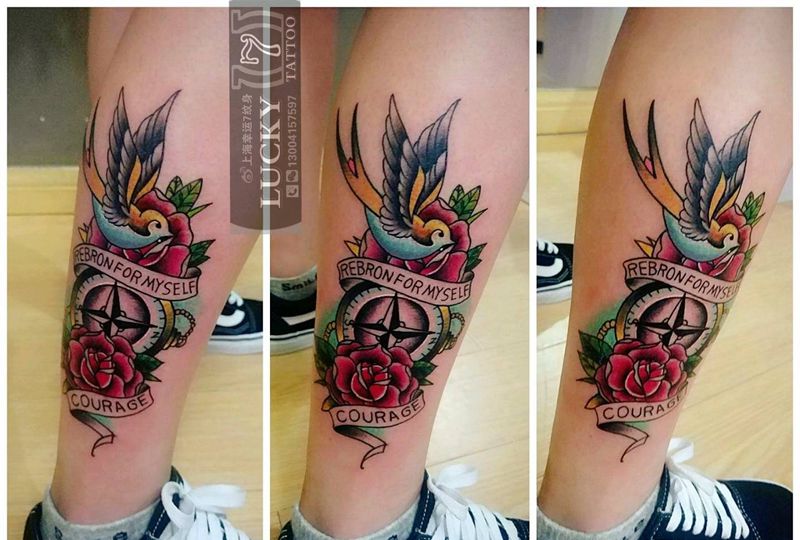 情侣|燕子|手枪|指南针纹身图片_手臂腿部欧美情侣成品纹身图案