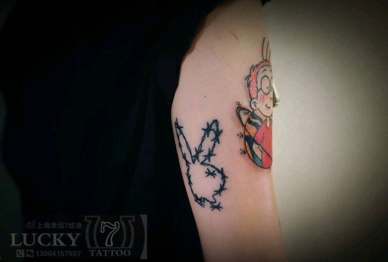 个性小图拼接|幸运7纹身纹身图片_手臂New School原创纹身图案